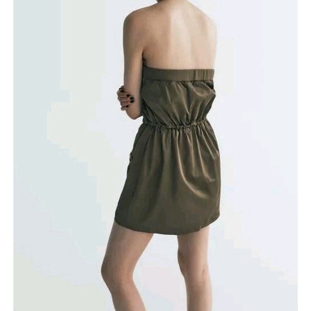 NWT Zara Size S Dark Khaki Strapless Dress Brand New With Tag - Picture 4 of 8